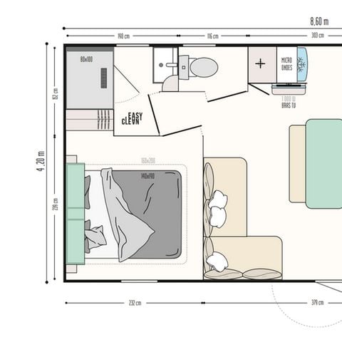 Stacaravan 6 personen - Comfort stacaravan - 3 slaapkamers - halfoverdekt terras