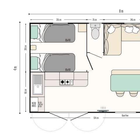 Stacaravan 4 personen - Stacaravan Premium - 2 slaapkamers - halfoverdekt terras met zeezicht
