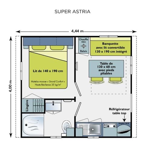 Stacaravan 2 personen - Super Astria 16.1m² - 1 kamer