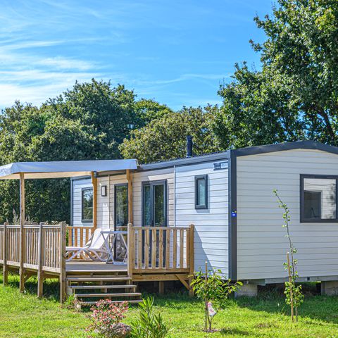 Stacaravan 7 personen - Premium 32m² - 3 kamers - overdekt terras - TV + vaatwasser + lakens + handdoeken