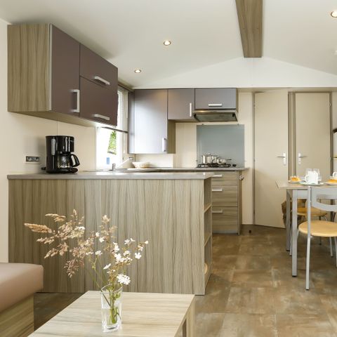 Stacaravan 6 personen - Premium 40m² - 3 kamers - overdekt terras - TV + vaatwasser + lakens + handdoeken