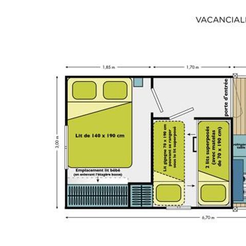Glampingtent 5 personen - Cabane Nature 2 slaapkamers-sanitair-zonder-overdekt terras-19m²-zonder TV