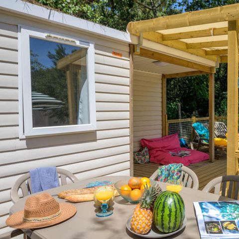 Stacaravan 6 personen - Family - 3 slaapkamers - PREMIUM - 30 m² - Roselune - Airco - Tv - Vaatwasser - Plancha - Overdekt XXL-terras
