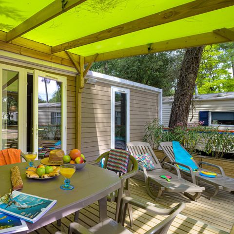Stacaravan 5 personen - Premium PLUS 2bed-CLIM- 2bad-TV-LV-overdekt terras-33m² | PREMIUM