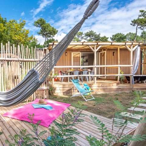 Stacaravan 4 personen - Tuin 2bed-CLIM-bad-TV-LV-plancha-overdekt terras-31m² | PREMIUM