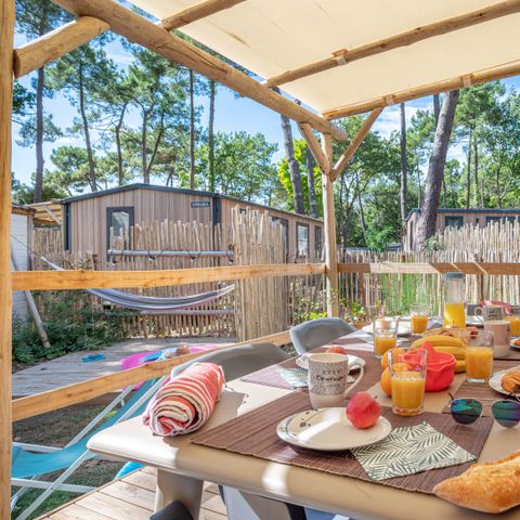 Stacaravan 4 personen - Tuin 2bed-CLIM-bad-TV-LV-plancha-overdekt terras-31m² | PREMIUM