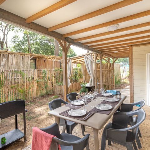 Chalet 7 personen - Tuin 3bed- CLIM-bad-TV-LV-plancha-piéton-overdekt terras-32m² | PREMIUM