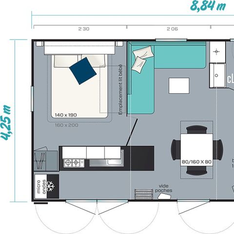 Stacaravan 6 personen - Comfort XL | 3 slaapkamers | 6 pers | Verhoogd terras | Airconditioning | TV