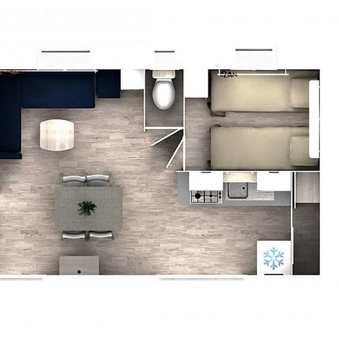 Stacaravan 5 personen - COMFORT - 2 slaapkamers met airconditioning + TV