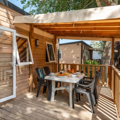 Stacaravan 6 personen - Premium Exclusief | 3 Slaapkamers | 6 Pers | Verhoogd terras | Airconditioning | TV