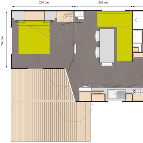 Stacaravan 6 personen - Grand confort Tamaris 6 personen - 3 slaapkamers, airconditioning, televisie