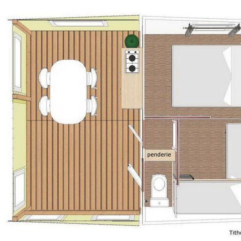 Bungalowtent 5 personen - TITHOME, met toilet zonder douche