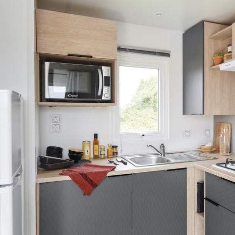 Stacaravan 6 personen - Lodge 83 Confort plus 3 slaapkamers - 28 m² + geïntegreerd terras van 8 m