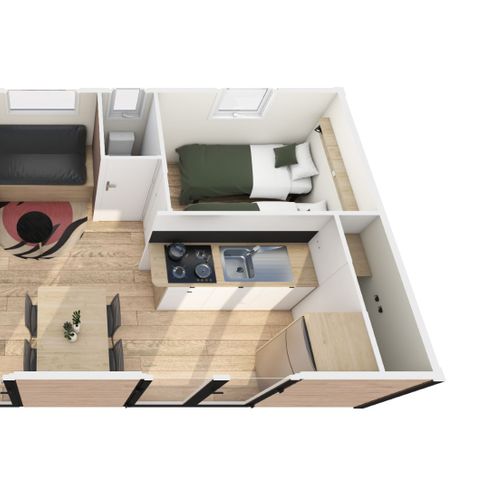 Stacaravan 4 personen - Nest 29 - 2 slaapkamers 30 m² + halfoverdekt terras