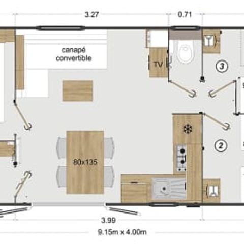 Stacaravan 6 personen - Elite 3 slaapkamers + terras + A/C