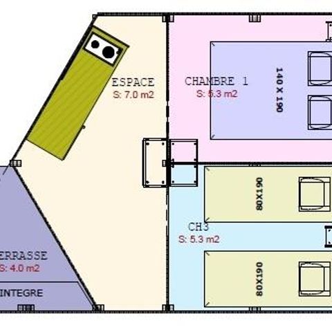Bungalowtent 4 personen - 2 kamers - geen sanitair