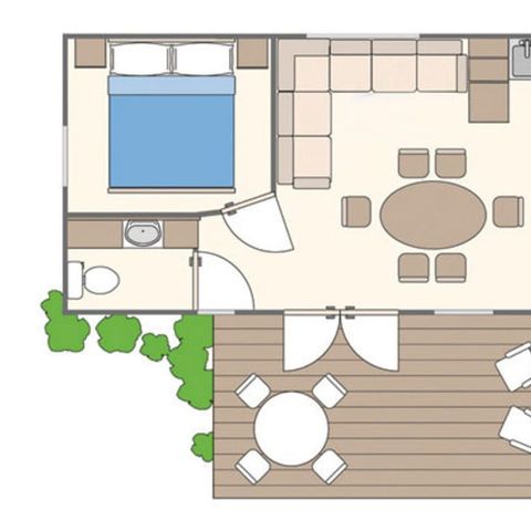 Stacaravan 5 personen - Klassiek | 2 Slaapkamers | 5 Pers. | Verhoogd terras niet overdekt | Airconditioning