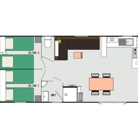 Stacaravan 6 personen - Confort + 3 slaapkamers 2 badkamers 40m² 40m