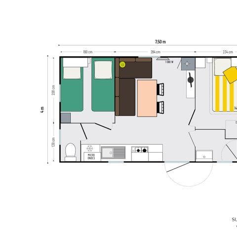 Stacaravan 4 personen - Comfort Plus - 2 slaapkamers