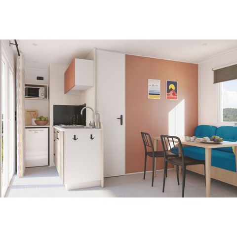 Stacaravan 4 personen - 4 plus - 22m² - 2 kamers, halfoverdekt terras