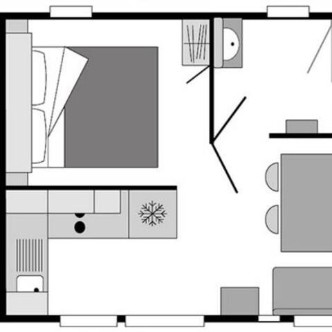 Stacaravan 2 personen - Mobile-home | Premium | 1 Slaapkamers | 2 Pers. | Verhoogd terras | Airconditioning | TV