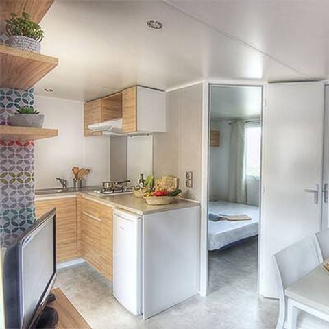Stacaravan 2 personen - Mobile-home | Premium | 1 Slaapkamers | 2 Pers. | Verhoogd terras | Airconditioning | TV