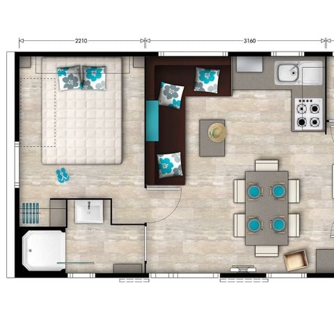 Stacaravan 6 personen - Premium | 3 slaapkamers | 6 pers | Verhoogd terras | Airconditioning
