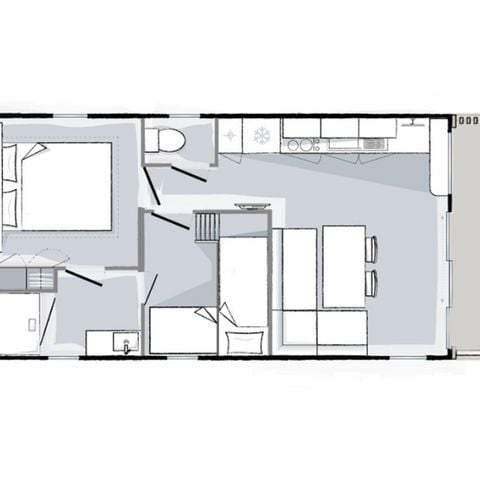 Stacaravan 4 personen - Mahana 4 personen 2 slaapkamers 28m², 2 badkamers