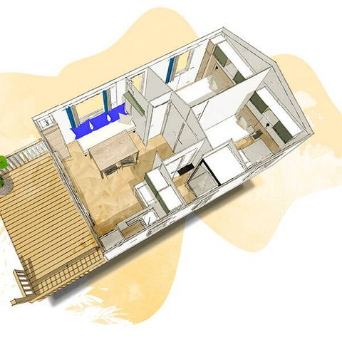 Stacaravan 6 personen - Stacaravan | Comfort | 2 Slaapkamers | 4/6 Personen | Enkel terras | Airconditioning | TV