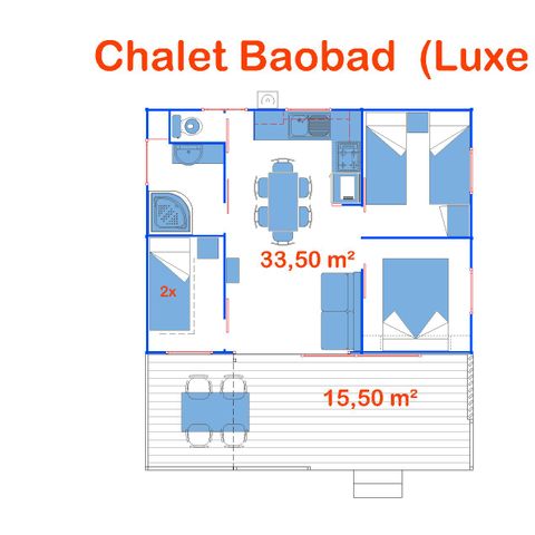 Chalet 6 personen - Luxe 3 slaapkamers