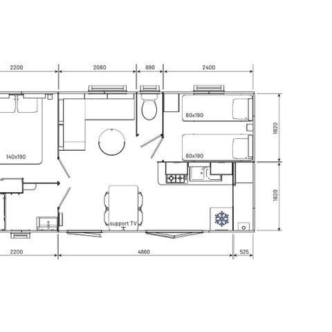 Stacaravan 6 personen - Comfort - 2 slaapkamers