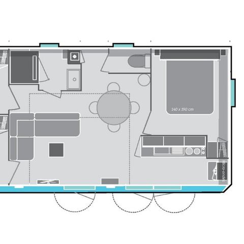 Stacaravan 6 personen - Premium 3 slaapkamer 34m² appartement
