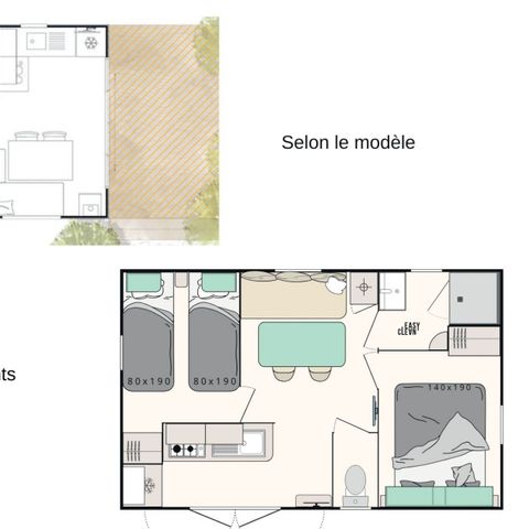 Stacaravan 4 personen - Stacaravan 4-persoons 2 kamers Cocoon 23m² - Stacaravan