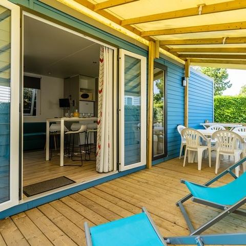 Stacaravan 6 personen - Stacaravan Grand Large 34.5m² (3 kamers) (jonger dan 8 jaar) + TV + Terras 4/6 pers