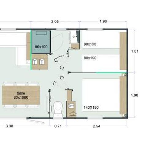 Stacaravan 8 personen - Stacaravan Sable plus 40m² (4 kamers, 2 badkamers) 8 pers