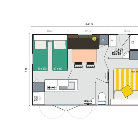Stacaravan 4 personen - Mobile-home | Comfort XL | 2 slaapkamers | 4 pers | Verhoogd terras | Airconditioning | TV