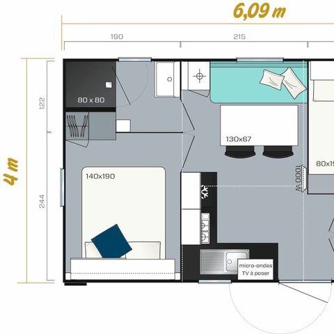 Stacaravan 4 personen - Vénus 22m² 4 pers