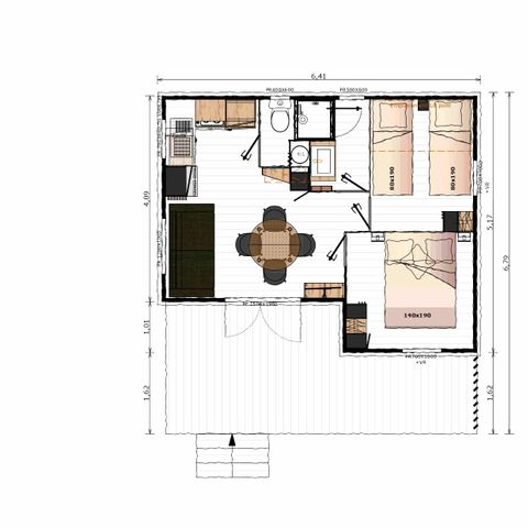 Chalet 4 personen - Chalet Cannelle 26m² - airconditioning 4 pers