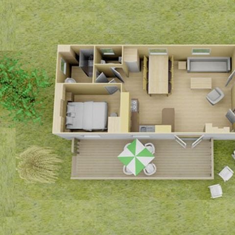 Stacaravan 6 personen - Classic | 3 slaapkamers | 6 personen | Verhoogd, onoverdekt terras | 1 badkamer | Airco