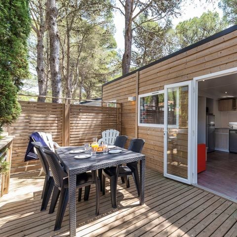 Stacaravan 6 personen - Stacaravan | Premium | 3 slaapkamers | 6 personen | Verhoogd, onoverdekt terras | 1 badkamer | Airconditioning