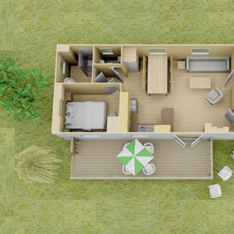 Stacaravan 6 personen - Klassiek | 3 slaapkamers | 6 pers | Verhoogd terras | Airconditioning | TV
