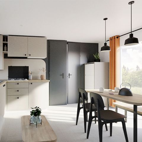 Stacaravan 6 personen - Premium 32m² (3 slaapkamers) + Overdekt terras + TV + Airconditioning