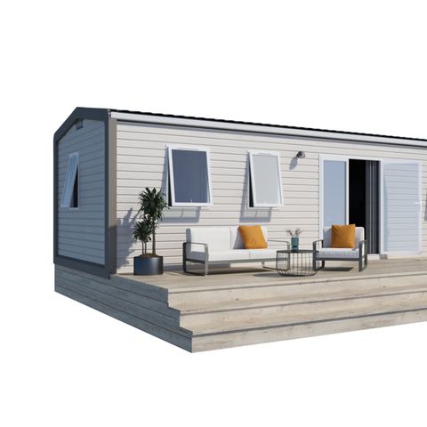 Stacaravan 6 personen - Premium 32m² (3 slaapkamers) + Overdekt terras + TV + Airconditioning