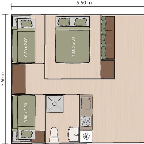 Safaritent 5 personen - Safaritent + sanitair + airco (6P)
