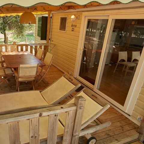 Stacaravan 6 personen - Premium | 3 Slaapkamers | 6 Pers | Verhoogd terras | Airconditioning | TV