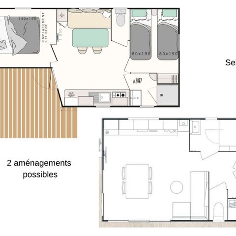 Stacaravan 5 personen - Stacaravan Evasion+ 5 personen 2 kamers 23m² - Stacaravan voor 5 personen