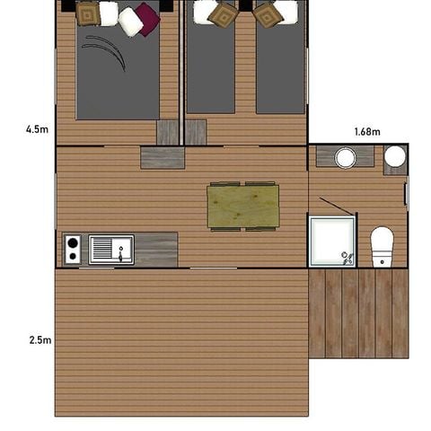 Safaritent 5 personen - C- Lodge Pilotis - 2 kamers 24m² met overdekt terras