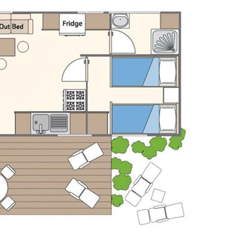 Stacaravan 5 personen - Klassiek | 2 Slaapkamers | 5 Pers. | Verhoogd terras