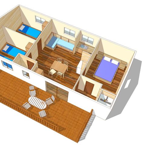 Stacaravan 6 personen - Mobile-home | Klassiek | 3 slaapkamers | 6 pers. | Verhoogd terras | 1 badkamer
