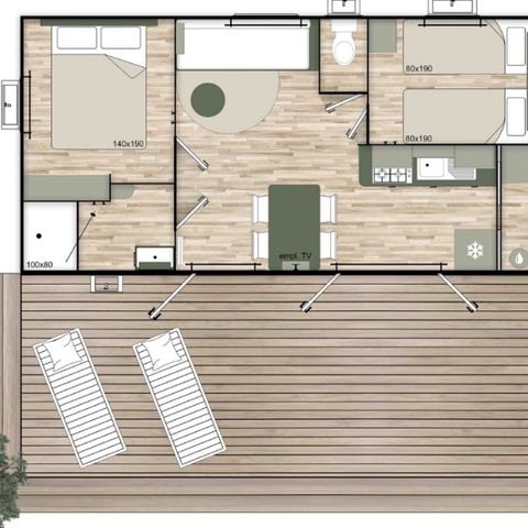 Stacaravan 4 personen - Premium 2 slaapkamers